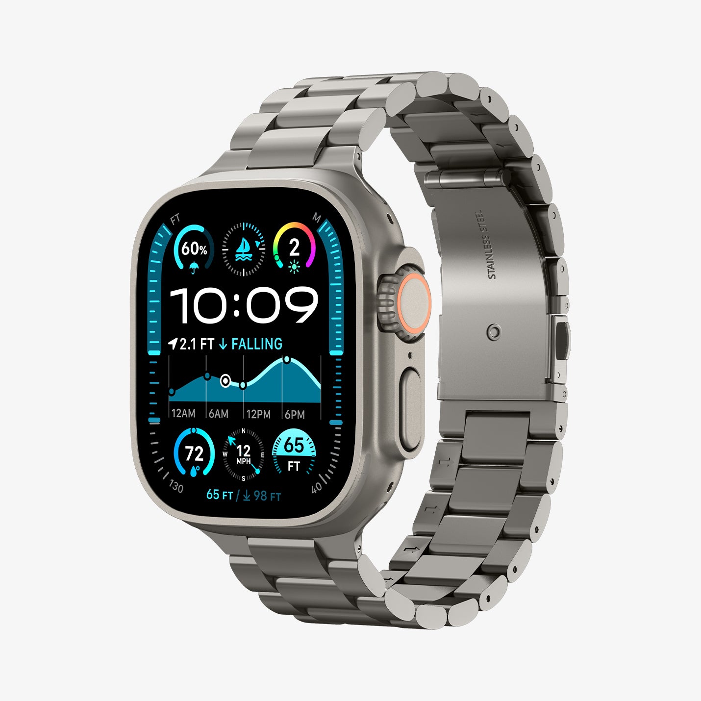 AMP09105 - Apple Watch Series - Modern Fit Titanium showing the front and inside of band