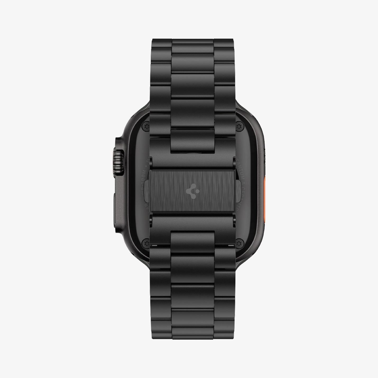 AMP11577 -  Apple Watch Series - Modern Fit Titanium Black rear view shows the titanium link band and centered buckle.