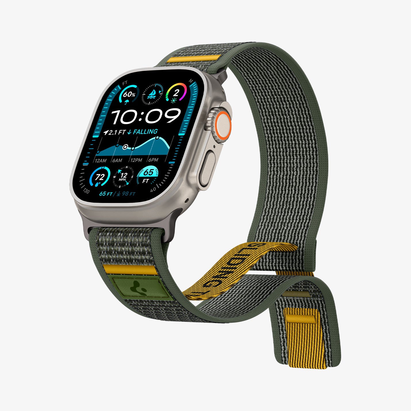 AMP09035 - Apple Watch 10 (46mm) Athlex Air in Active Green showing the front, partial side and bottom