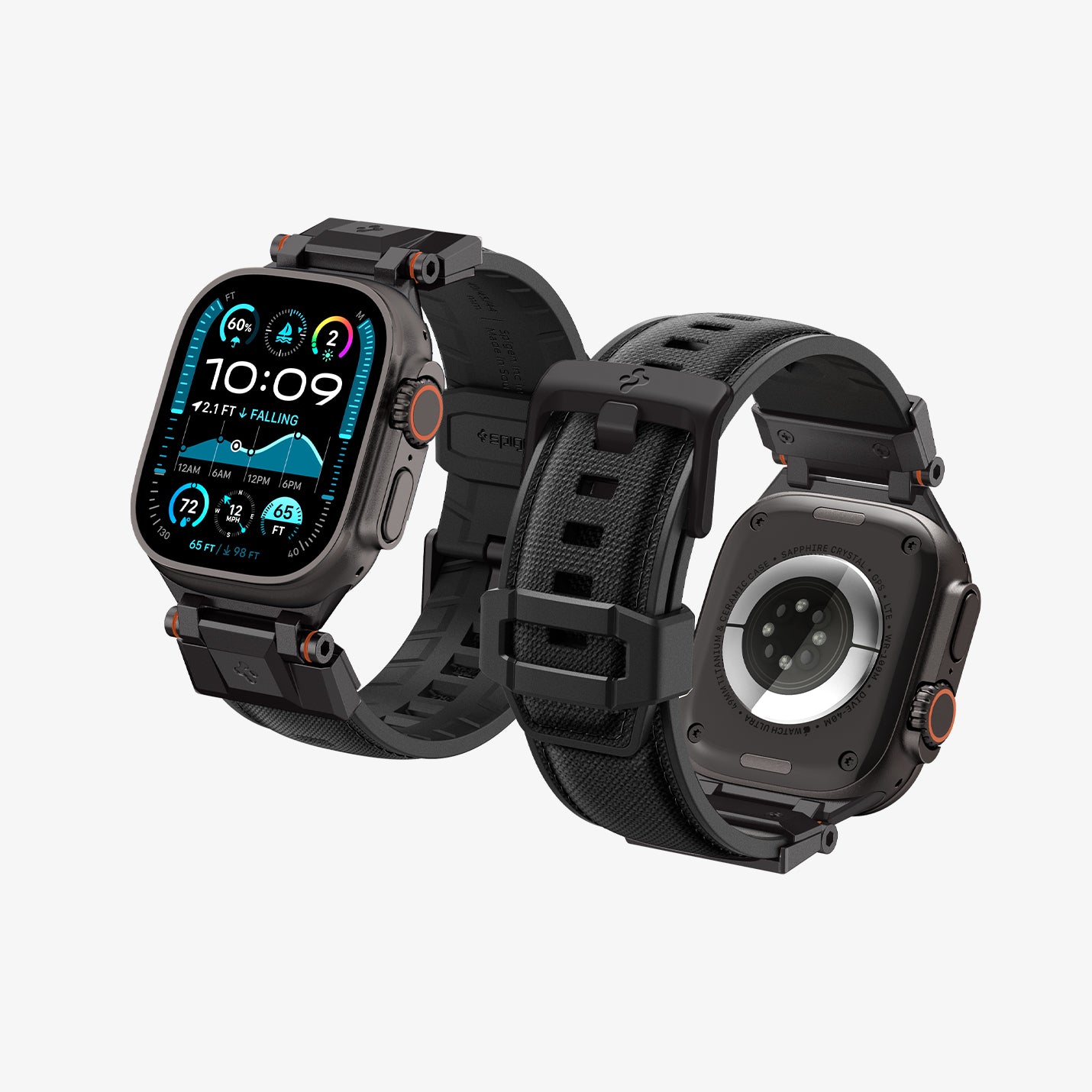 AMP09229 - Apple Watch Ultra (49mm) DuraPro Armor in Black Edition showing the front and back