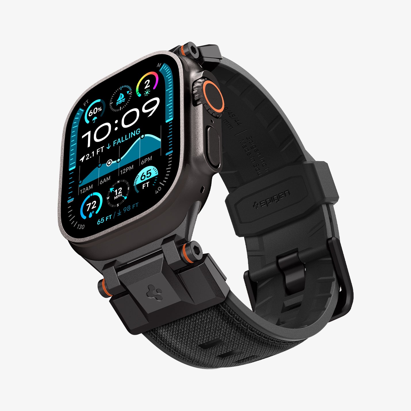 AMP09229 - Apple Watch Ultra (49mm) DuraPro Armor in Black Edition showing the front, side and partial bottom