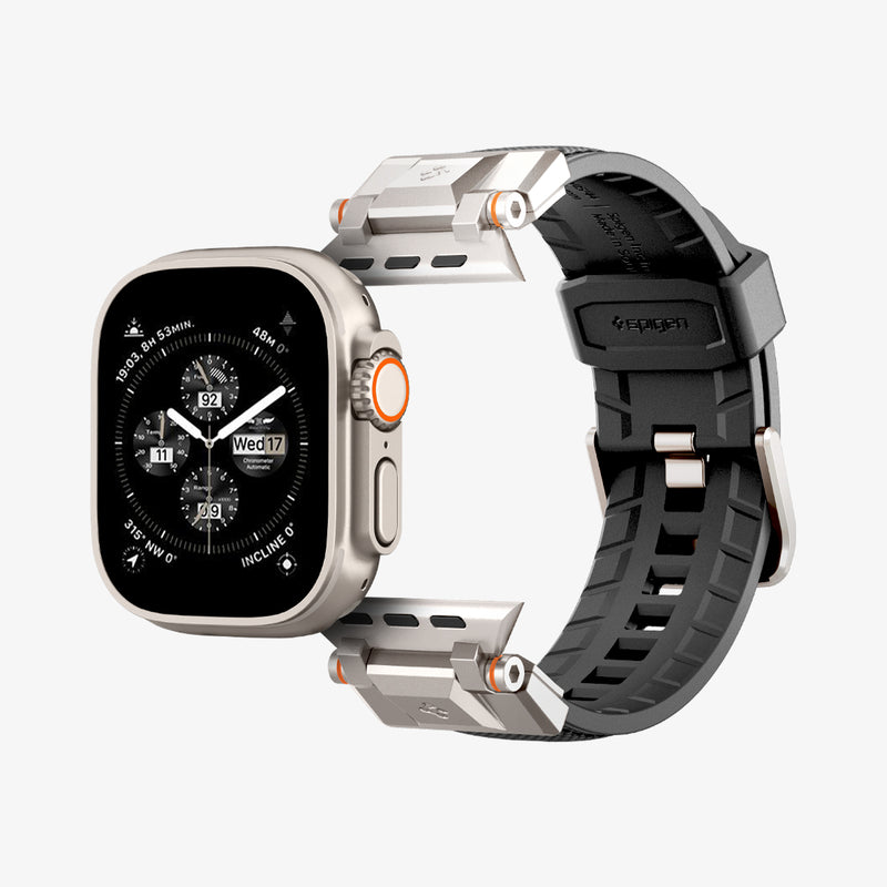 AMP06065 - Apple Watch Series DuraPro Armor Watch Band showing the watch face hovering in front of the watch band