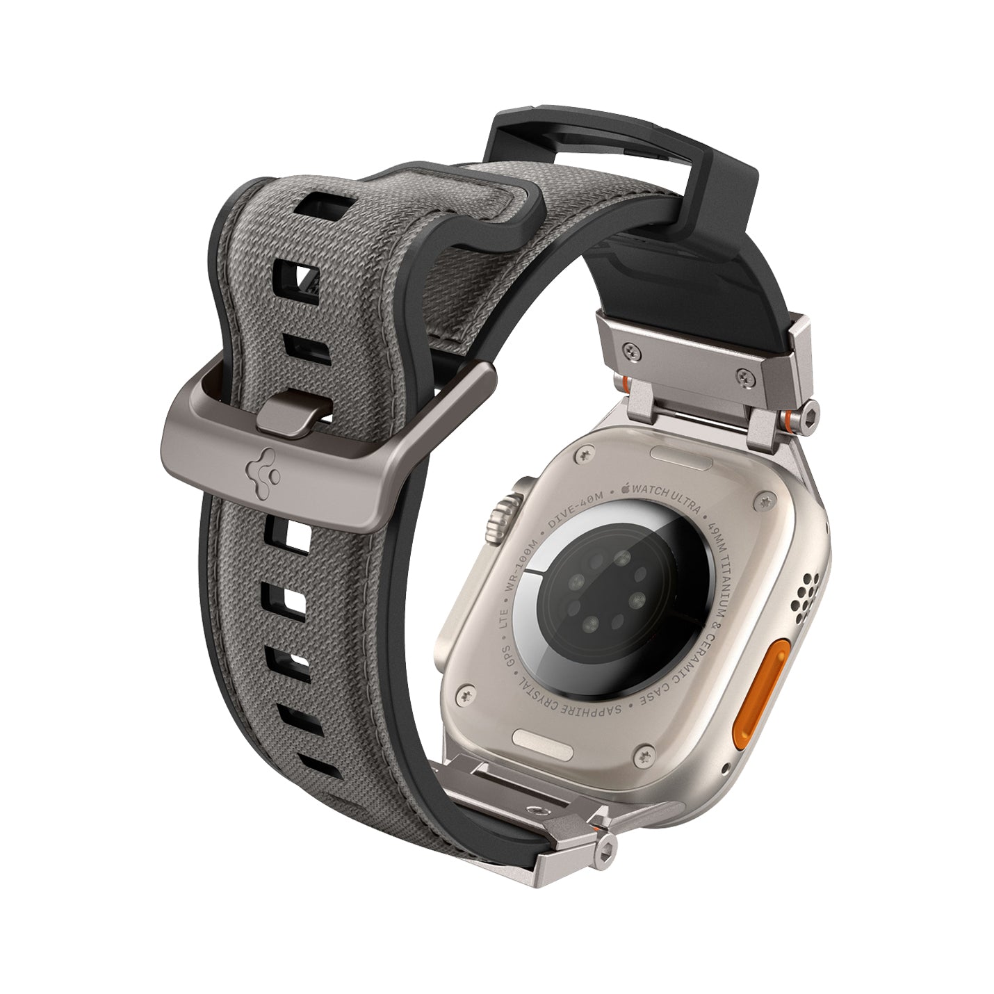 AMP09104 - Apple Watch Ultra (49mm) DuraPro Armor in Gray showing the back and partial inside of watch 