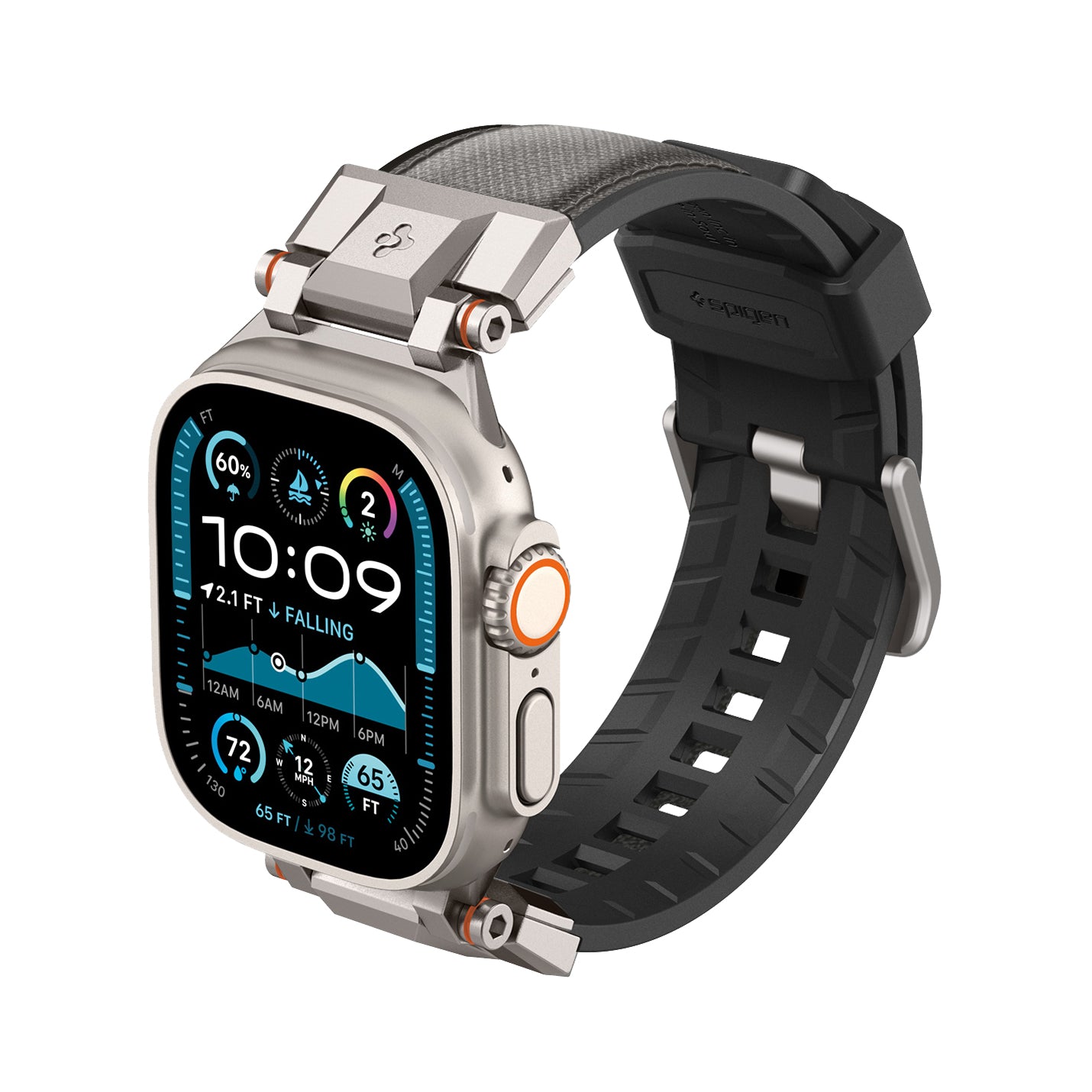 AMP09104 - Apple Watch Ultra (49mm) DuraPro Armor in Gray showing the front of the watch face, partial side and inner