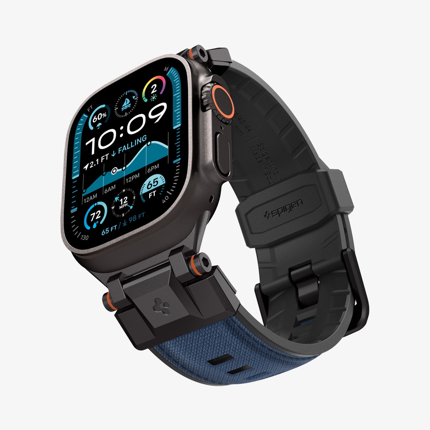 AMP09103 - Apple Watch Ultra (49mm) DuraPro Armor in Navy Blue showing the front, side and partial bottom