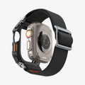 ACS07104 - Apple Watch (49mm) Lite Fit Pro Matte Black in Matte Black showing the frame and strap detached from the apple watch hovering under the app strap
