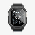 ACS11415 - Straight-on front view of Spigen Lite Fit Pro Apple Watch Ultra case showing Shock Resist bezel engraving and Spigen logo