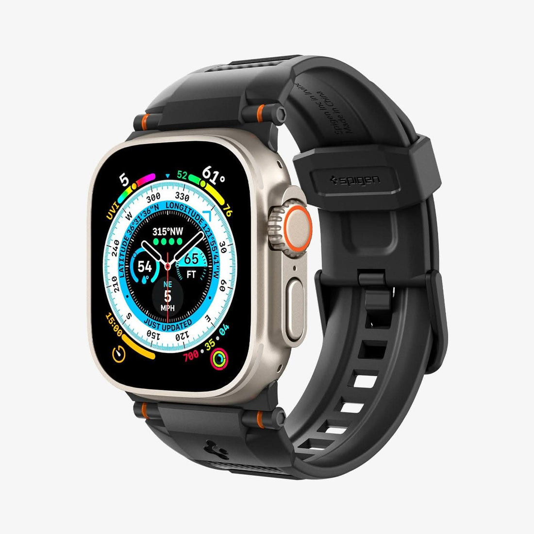 AMP07105 - Apple Watch (49mm) Rugged Ultra Band in Matte Black showing the front and partial inside of band