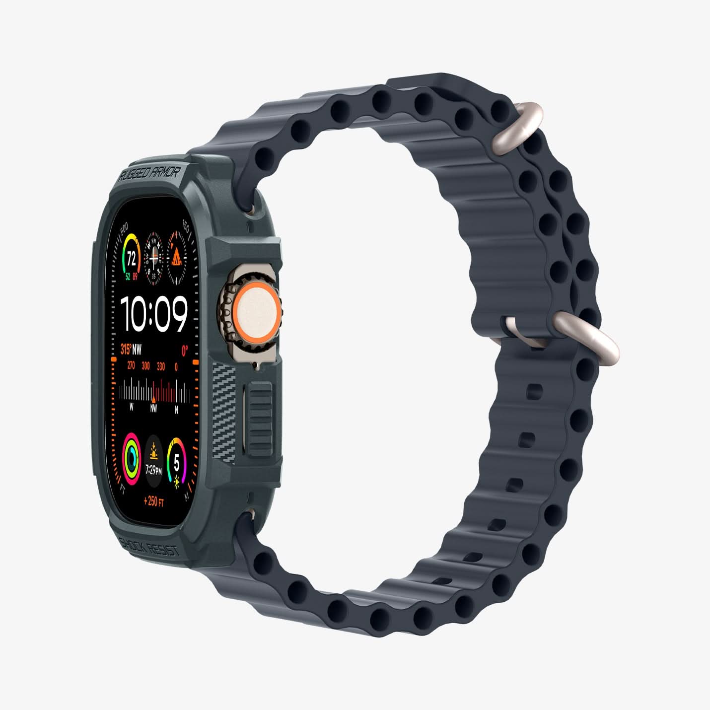 ACS07383 - Apple Watch (49mm) Rugged Armor in Abyss Green showing the front, partial side and inner bottom side