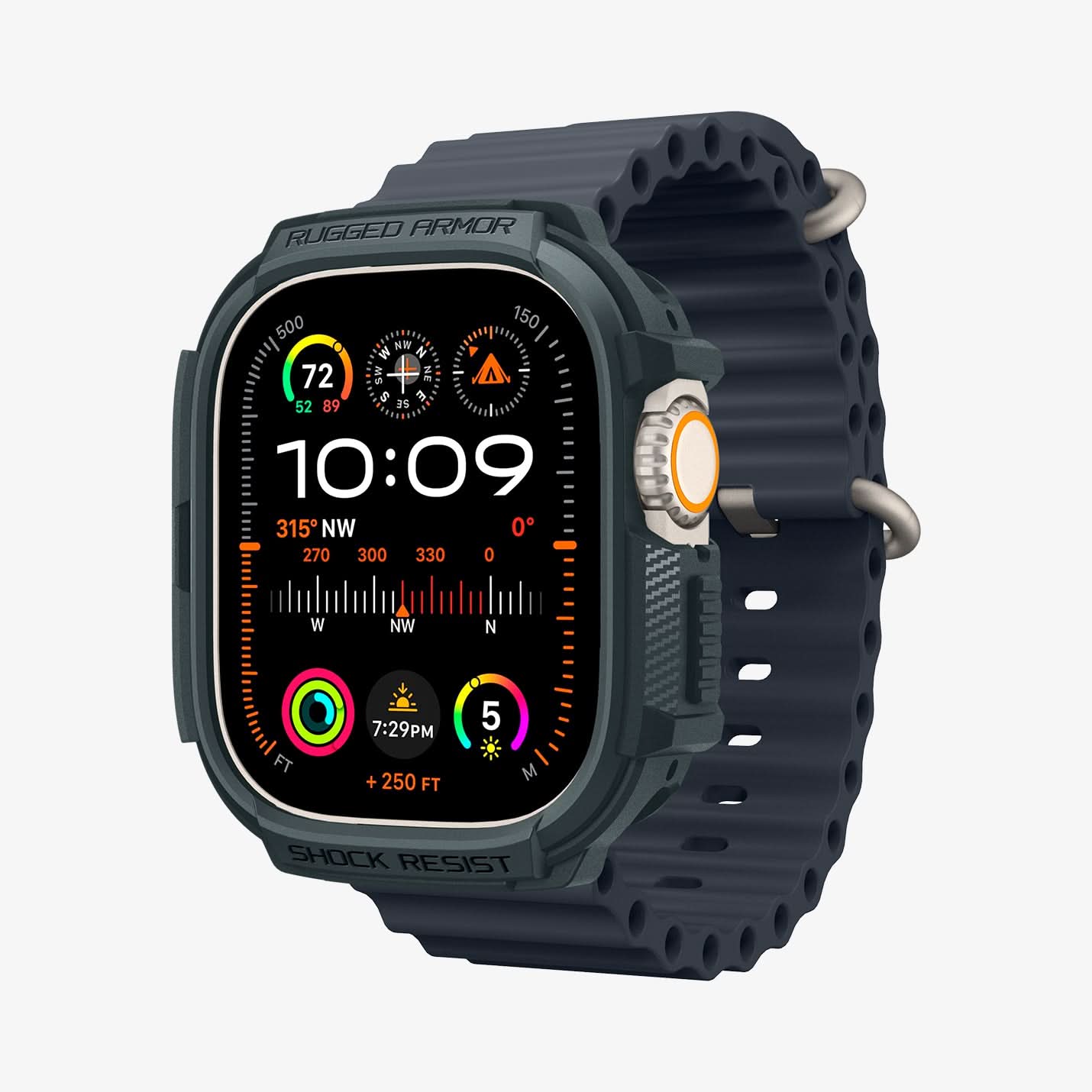 ACS07383 - Apple Watch (49mm) Rugged Armor in Abyss Green showing the front, sides and partial inner side