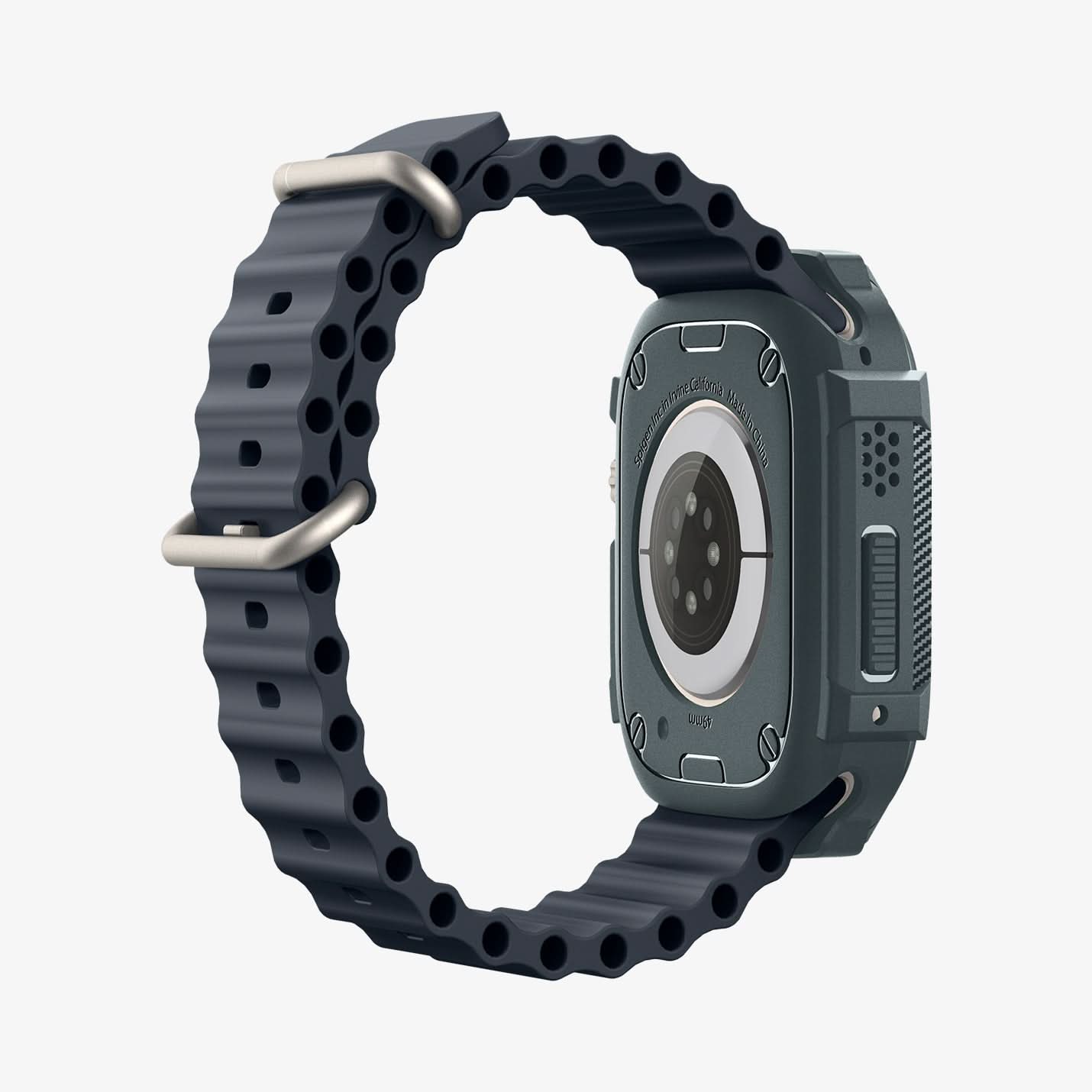 ACS07383 - Apple Watch (49mm) Rugged Armor in Abyss Green showing the back, partial side, inner side and bottom
