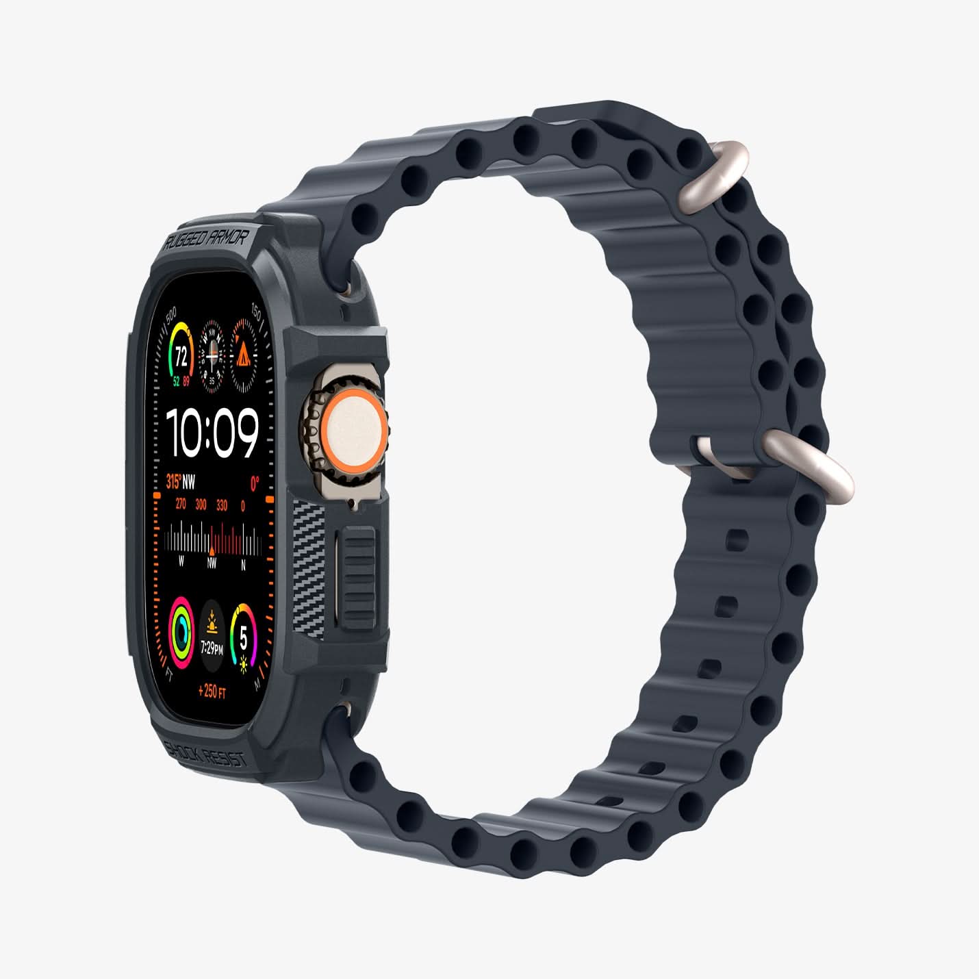 ACS07385 - Apple Watch (49mm) Rugged Armor in Dark Gray showing the front and partial side and inner bottom