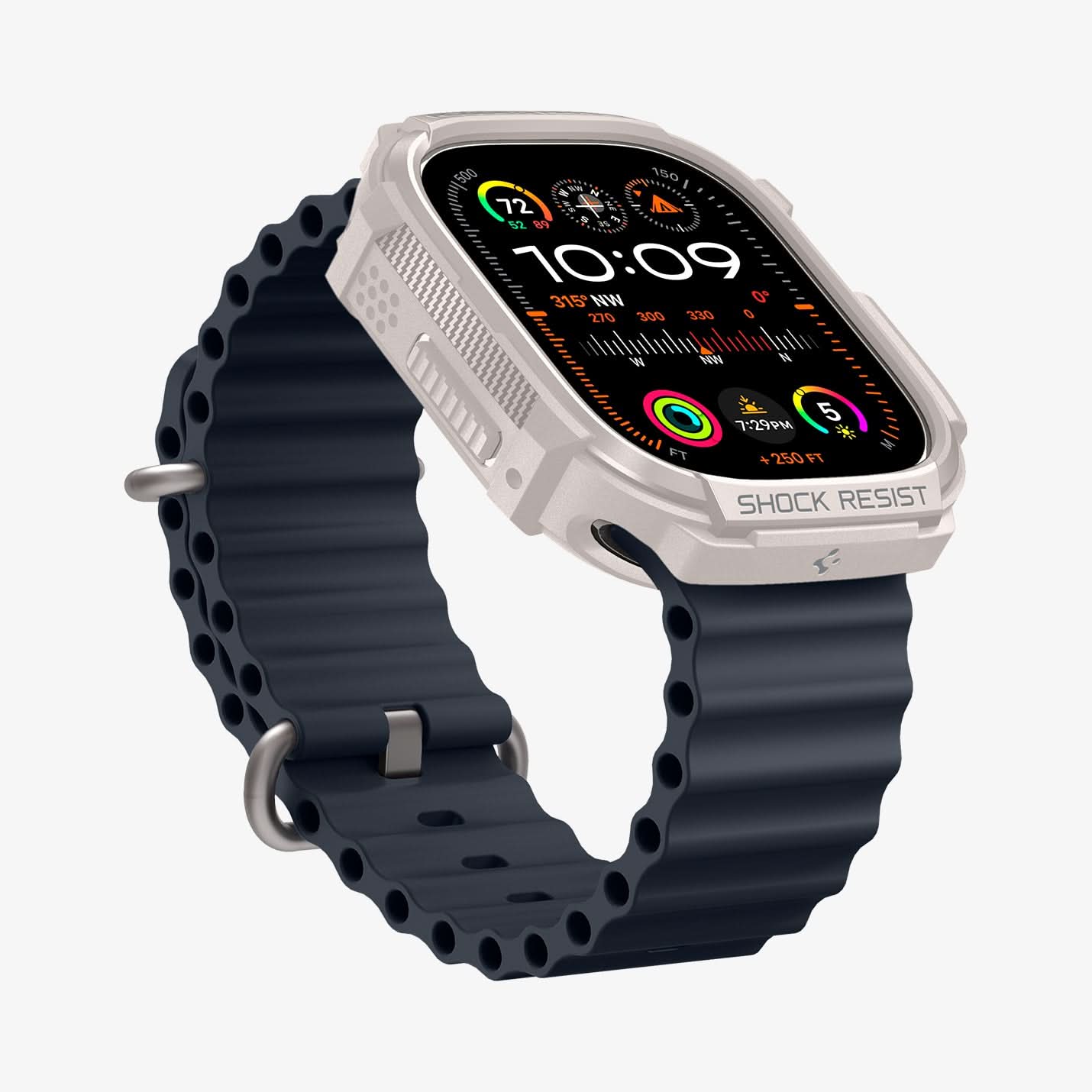 ACS07381 - Apple Watch (49mm) Rugged Armor in Dune Beige showing the front, partial side and inner side of the band