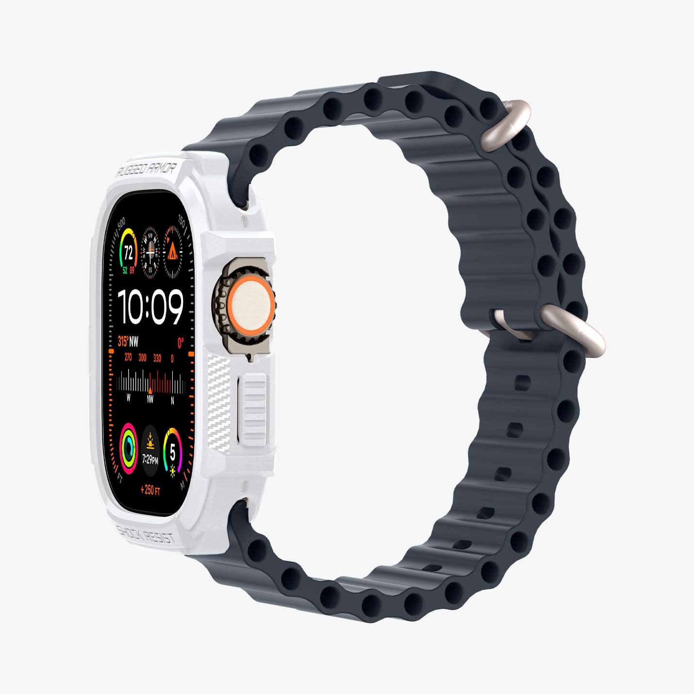 ACS07384 - Apple Watch (49mm) Rugged Armor in White showing the front, partial inner side and bottom