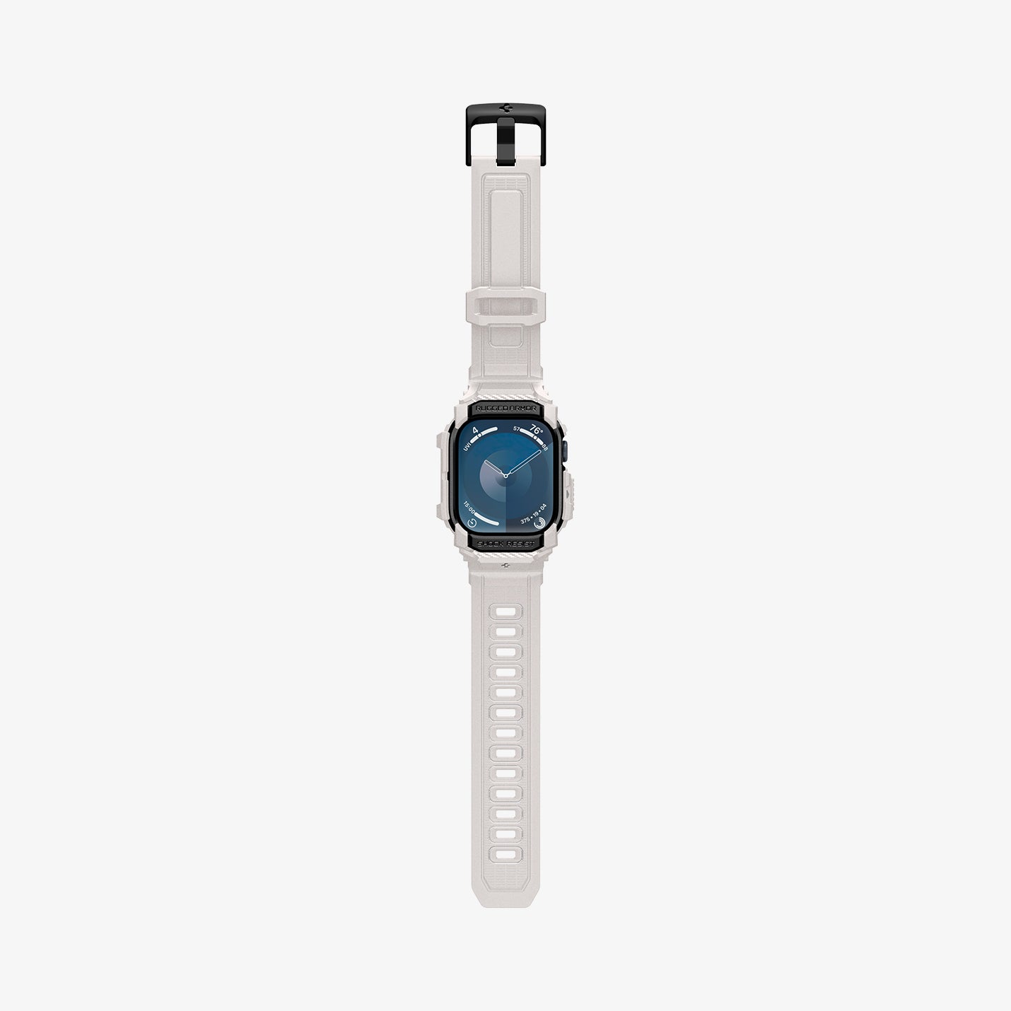 ACS08593 - Apple Watch 10 (42mm) Case Rugged Armor Pro in Dune Beige showing the front, strap band laid flatly