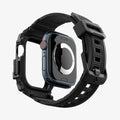 ACS08591 - Apple Watch 10 (42mm) Case Rugged Armor Pro in Matte Black showing the back, detached from the case, hovering under the band, showing inner side and back