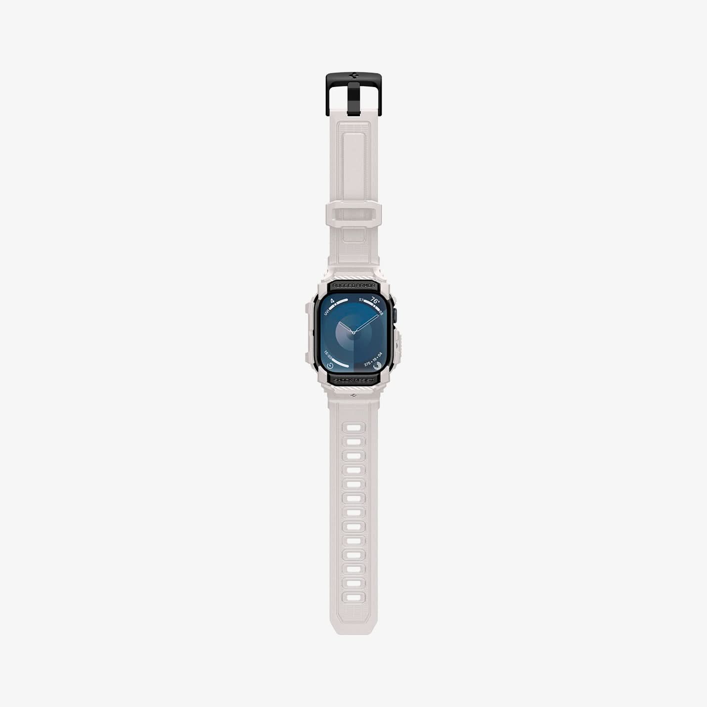 ACS08607 - Apple Watch 10 (46mm) Case Rugged Armor Pro in Dune Beige showing the front, strap band laid flatly