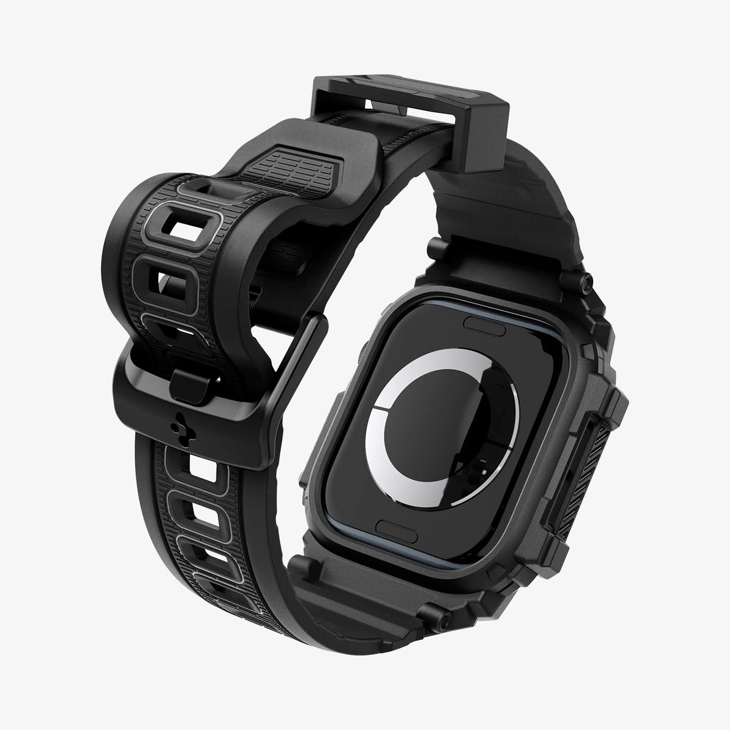ACS08604 - Apple Watch 10 (46mm) Case Rugged Armor Pro in Matte Black showing the back of watch face, partial sides and bottom
