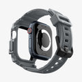 ACS08605 - Apple Watch 10 (46mm) Case Rugged Armor Pro in Dark Gray showing the back, detached from the case, hovering under the band, showing inner side and back