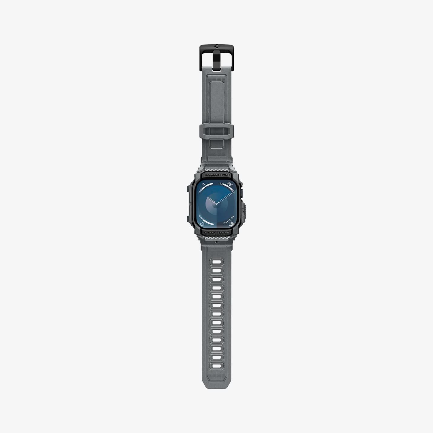 ACS08605 - Apple Watch 10 (46mm) Case Rugged Armor Pro in Dark Gray showing the front, strap band laid flatly