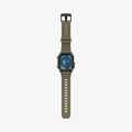 ACS08608 - Apple Watch 10 (46mm) Case Rugged Armor Pro in Vintage Khaki showing the front, strap band laid flatly