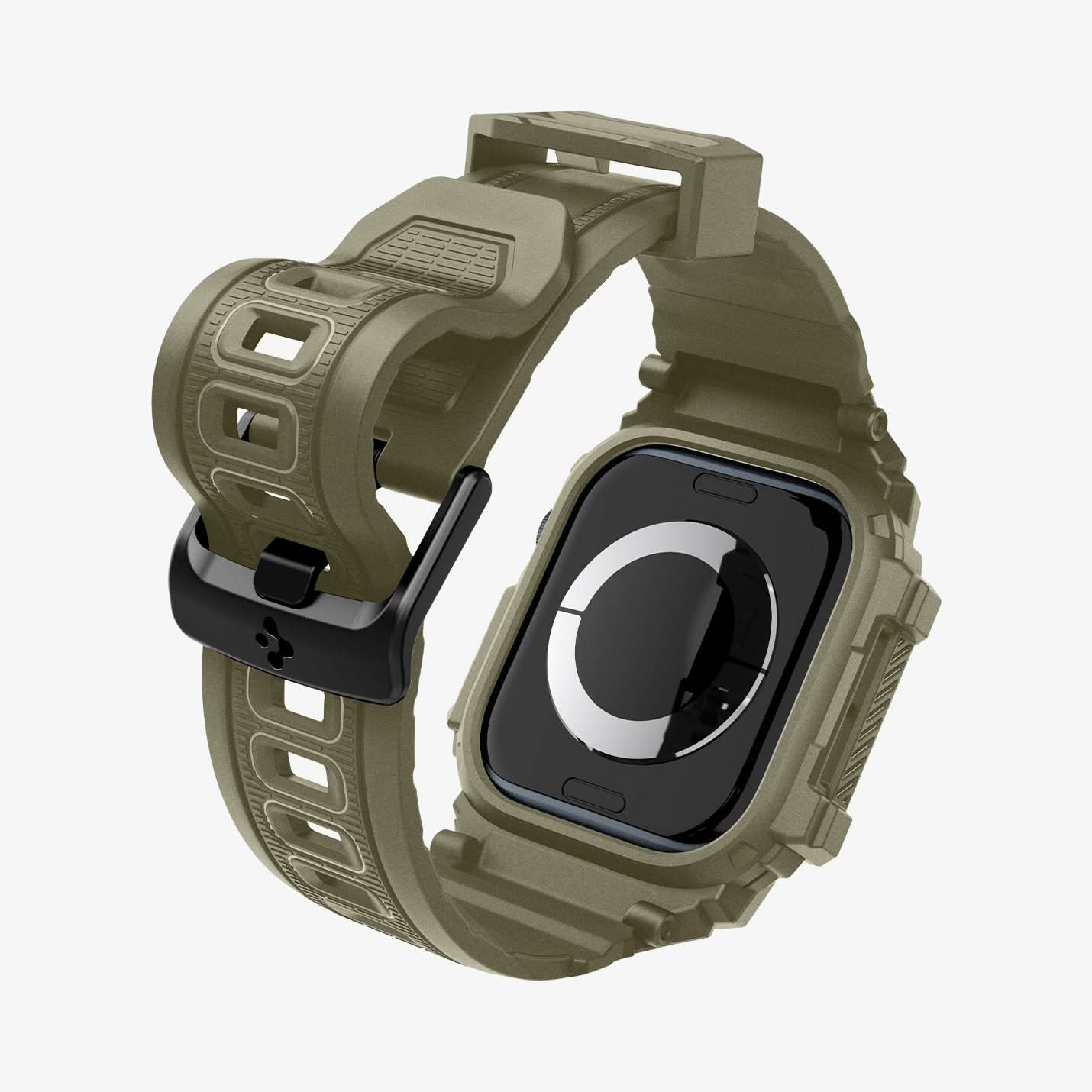 ACS08608 - Apple Watch 10 (46mm) Case Rugged Armor Pro in Vintage Khaki showing the back of watch face, partial sides and bottom