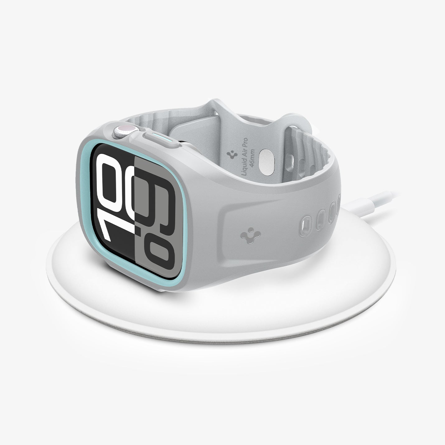 ACS09318 - Apple Watch 10 (46mm) Case Liquid Air Pro in Gray showing the front, side and partial inner and bottom