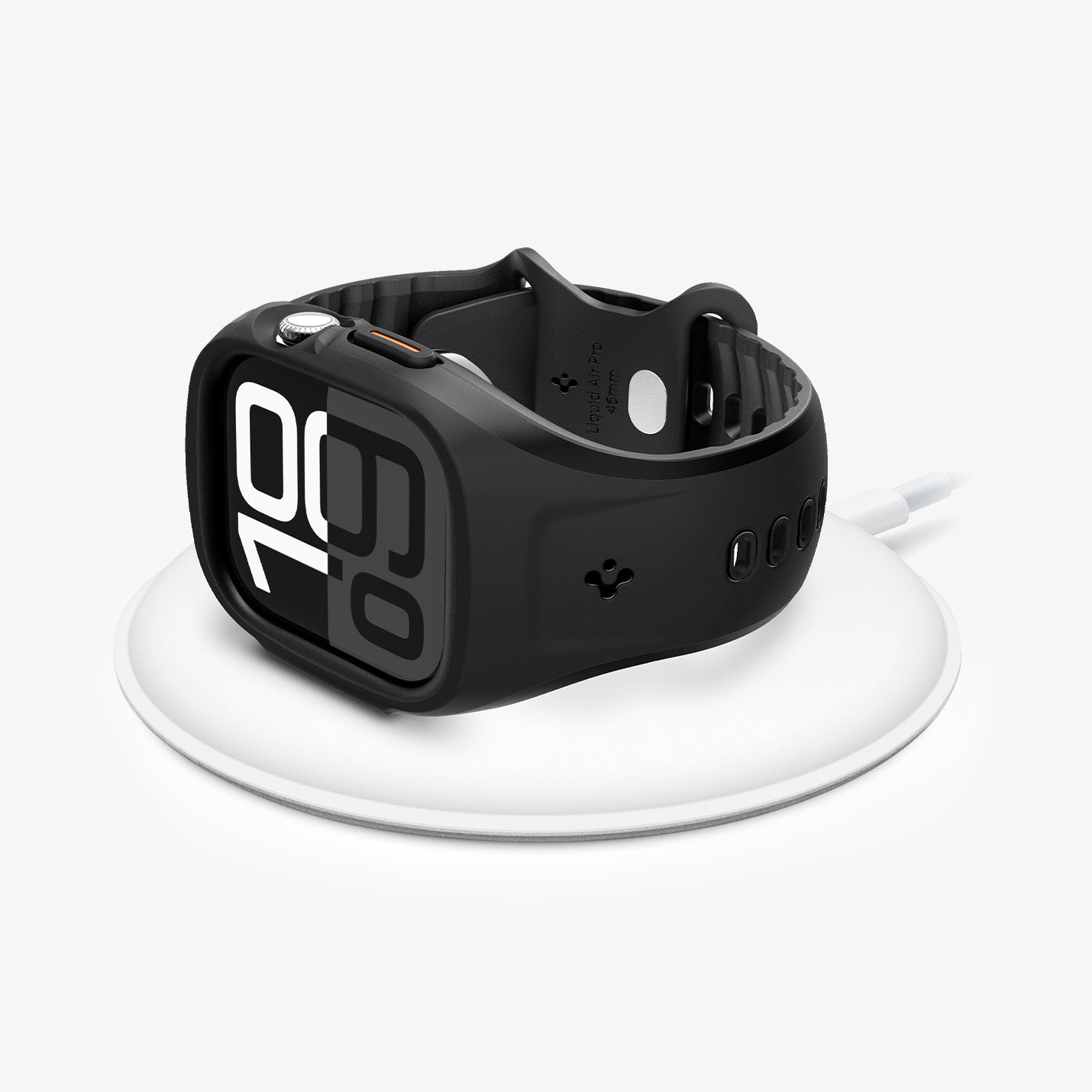 ACS09317 - Apple Watch 10 (46mm) Case Liquid Air Pro in Matte Black showing the front, side and partial inner and bottom