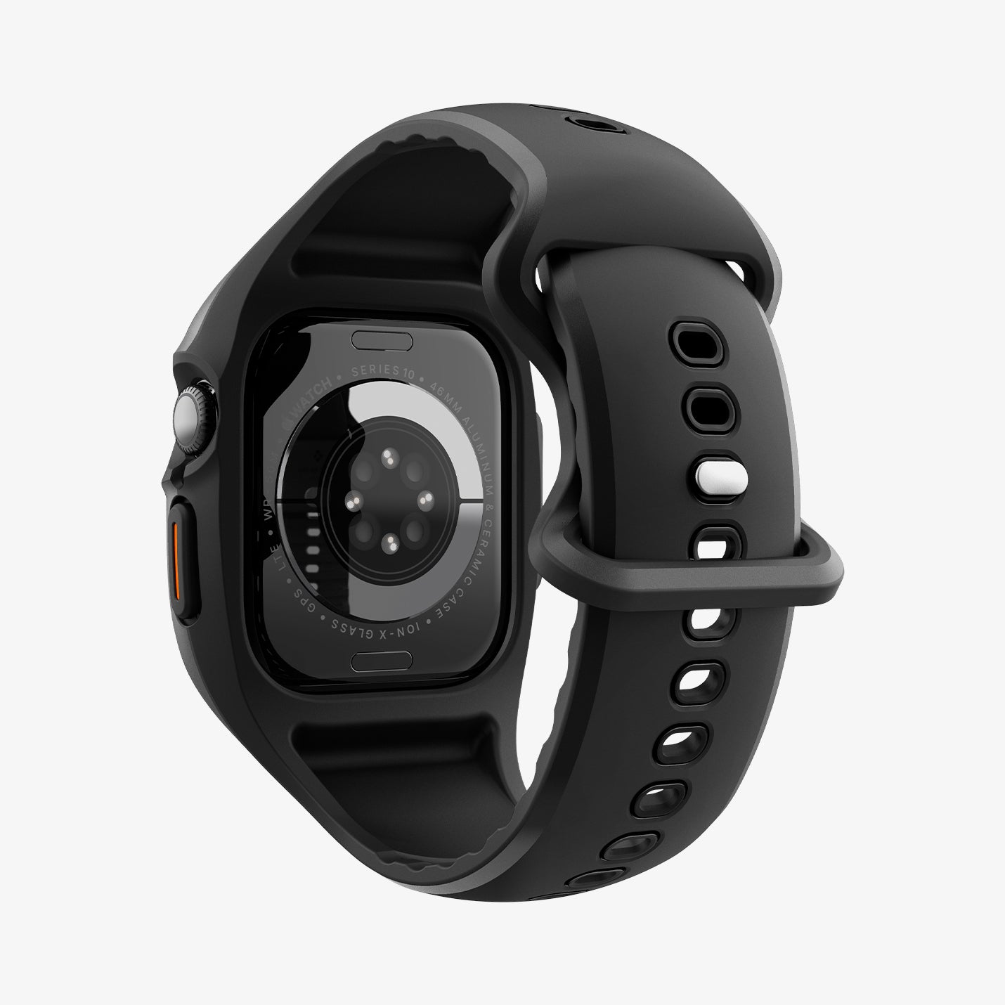 ACS09317 - Apple Watch 10 (46mm) Case Liquid Air Pro in Matte Black showing the back, partial inner and bottom