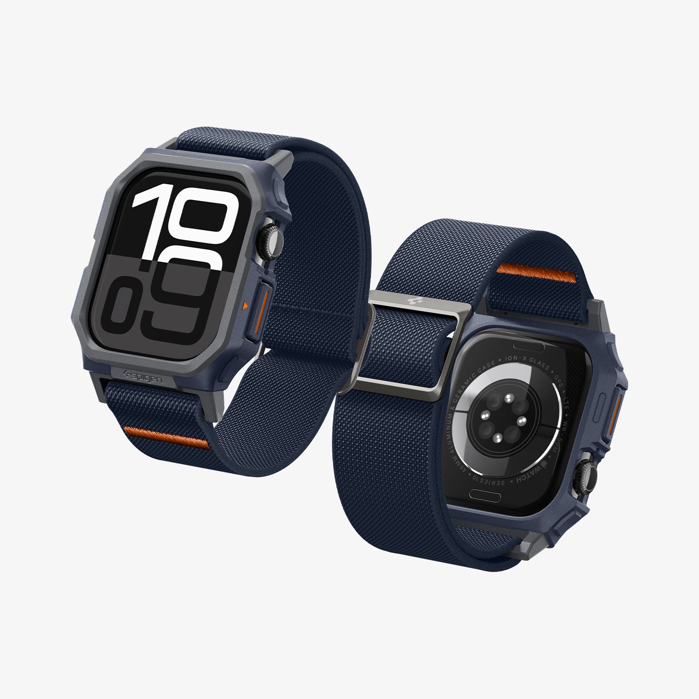 ACS08925 - Apple Watch 10 (46mm) Case Lite Fit Pro in Navy Blue showing the front, partial inner, back and bottom