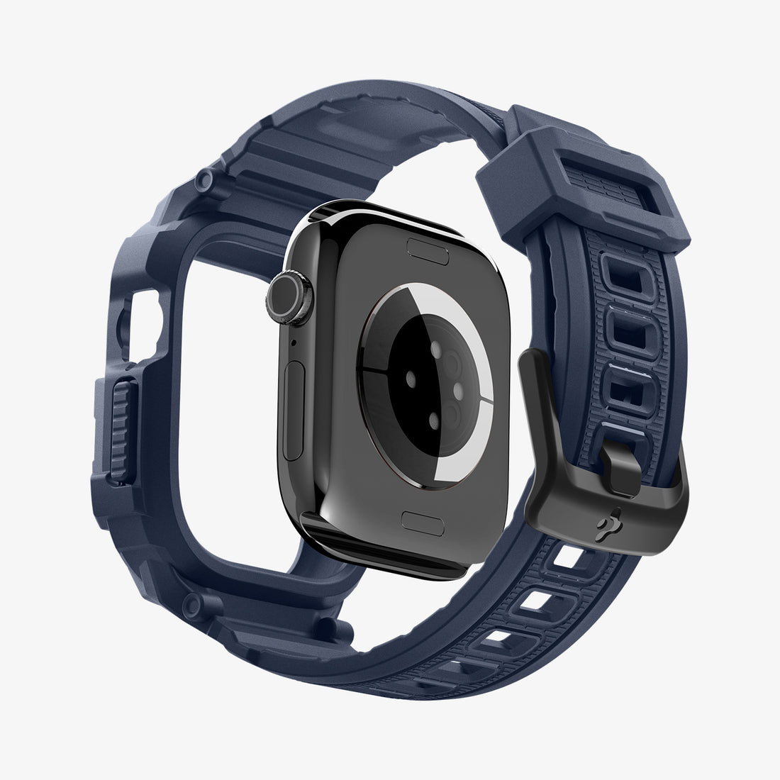 ACS11896 - Apple Watch Series 12 (46mm) Case Rugged Armor Pro in Navy Blue showing an exploded view highlighting the integrated protective frame, band, and buckle design