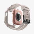 ACS11897 - Apple Watch Series 12 (46mm) Case Rugged Armor Pro in Dune Beige showing an exploded view highlighting the integrated protective frame, band, and buckle design