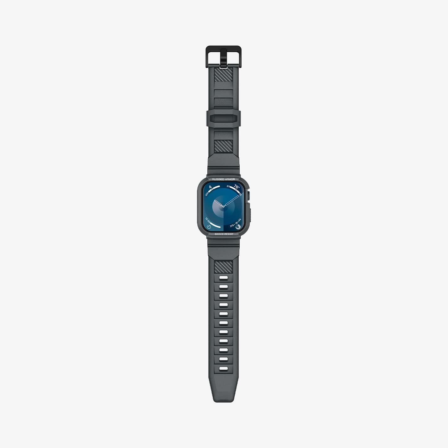 ACS07387 - Apple Watch (45mm) Rugged Armor Pro in Dark Gray showing the front and sides laid-out flat
