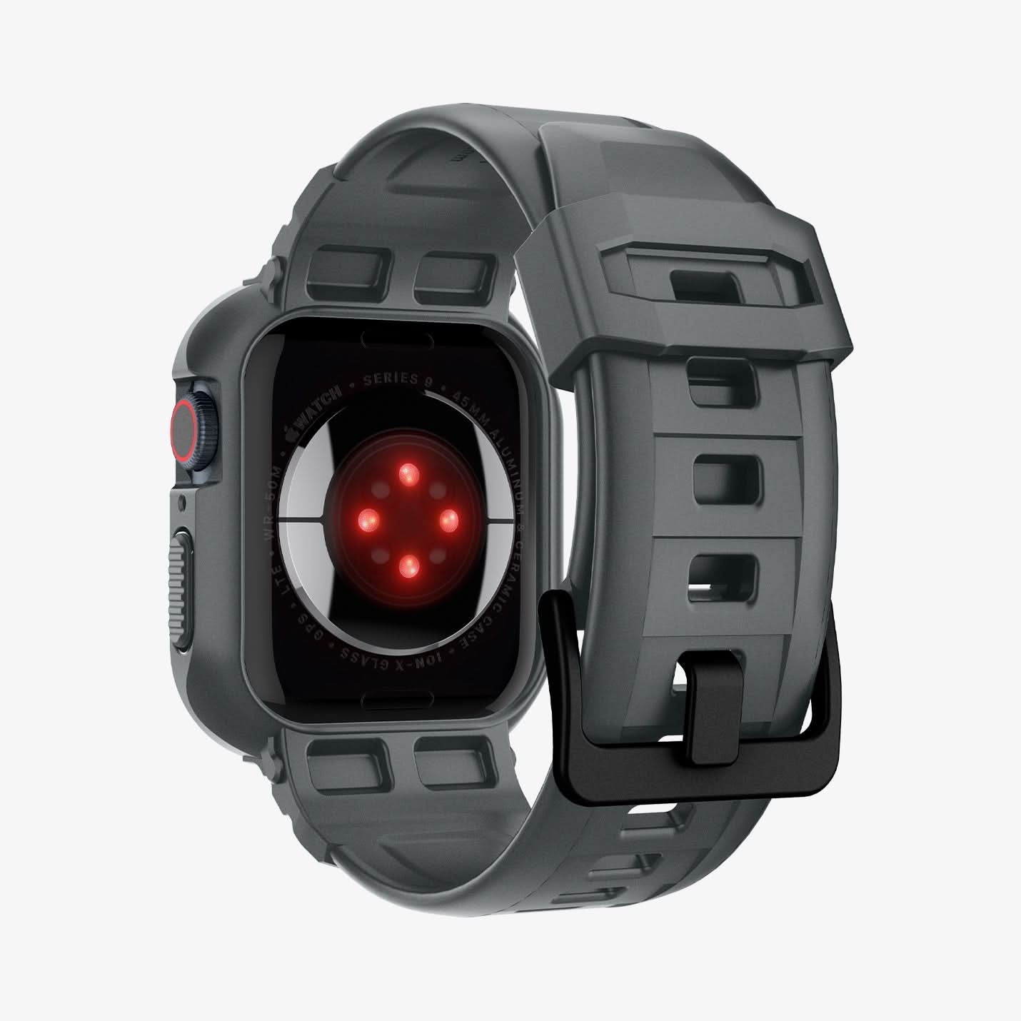 ACS07387 - Apple Watch (45mm) Rugged Armor Pro in Dark Gray showing the back, side, partial inner and bottom