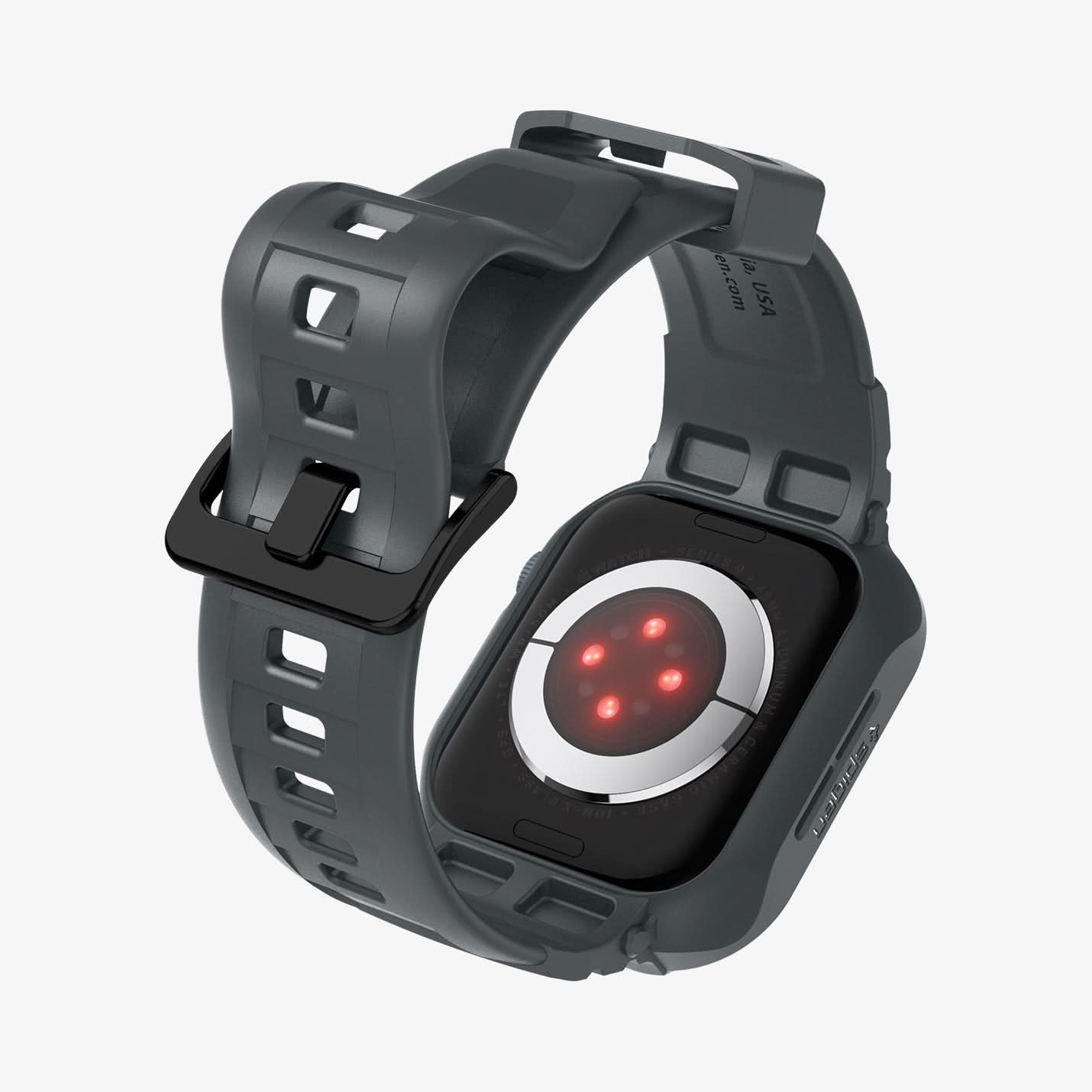ACS07387 - Apple Watch (45mm) Rugged Armor Pro in Dark Gray showing the back, partial inner and bottom