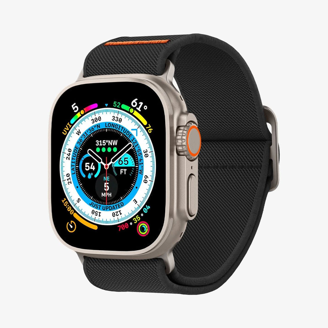 AMP05983 - Apple Watch Series (Apple Watch (49mm)/Apple Watch (45mm)/Apple Watch (42mm)) Watch Band Lite Fit Ultra in black showing the front