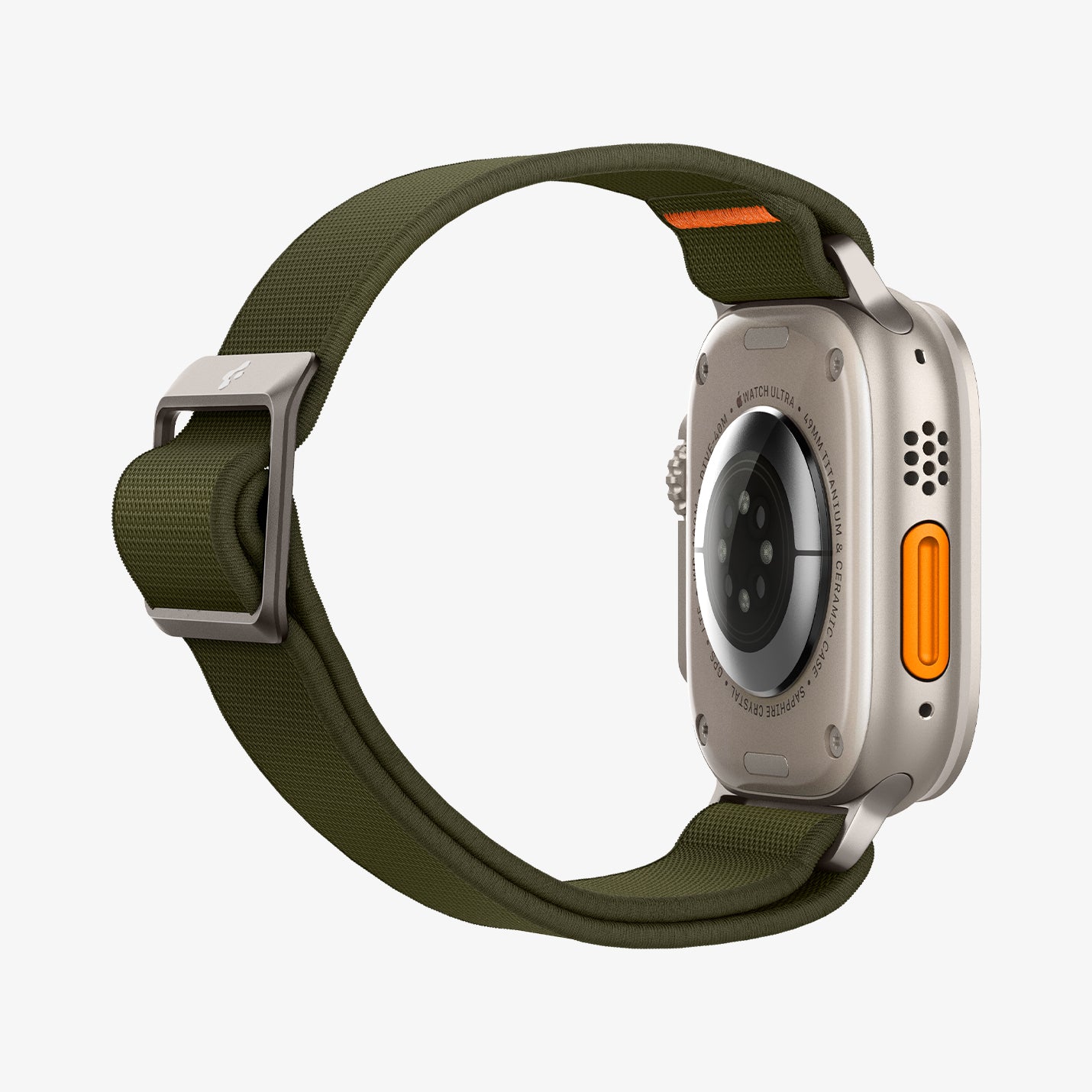AMP05985 - Apple Watch Series (Apple Watch (49mm)/Apple Watch (45mm)/Apple Watch (42mm)) Watch Band Lite Fit Ultra màu kaki hiển thị mặt bên và mặt sau