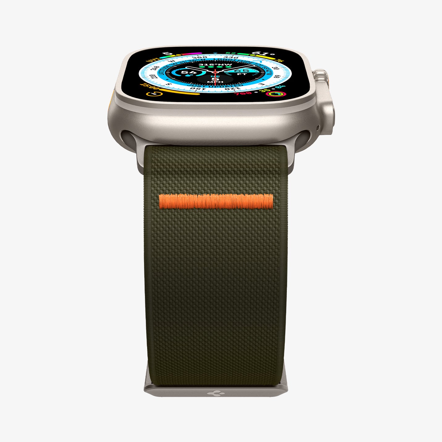 AMP05985 - Apple Watch Series (Apple Watch (49mm)/Apple Watch (45mm)/Apple Watch (42mm)) Watch Band Lite Fit Ultra màu kaki hiển thị mặt dưới và một phần mặt trước