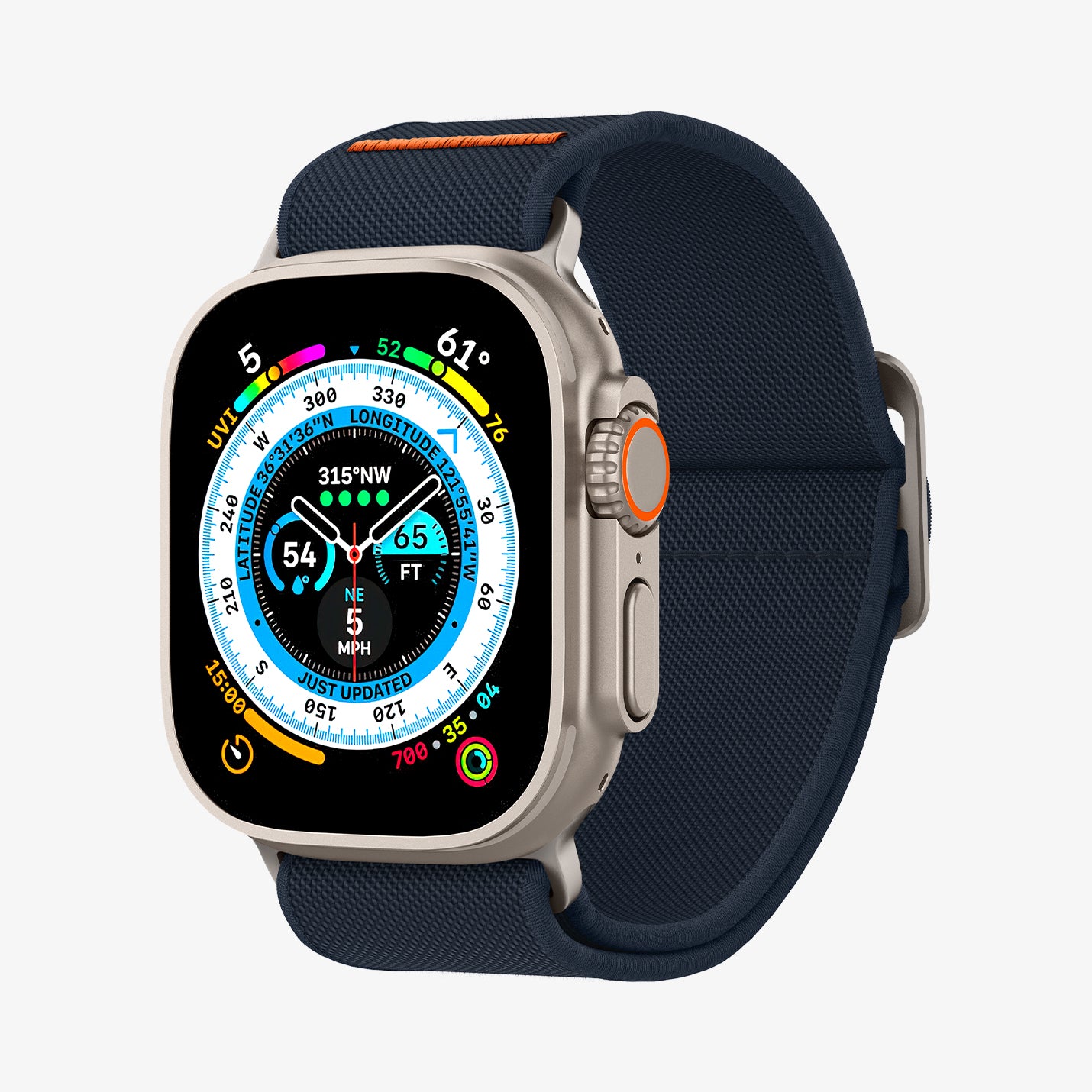 AMP05984 - Apple Watch Series (Apple Watch (49mm)/Apple Watch (45mm)/Apple Watch (42mm)) Watch Band Lite Fit Ultra màu xanh nước biển hiển thị mặt trước và mặt trong của dây đeo