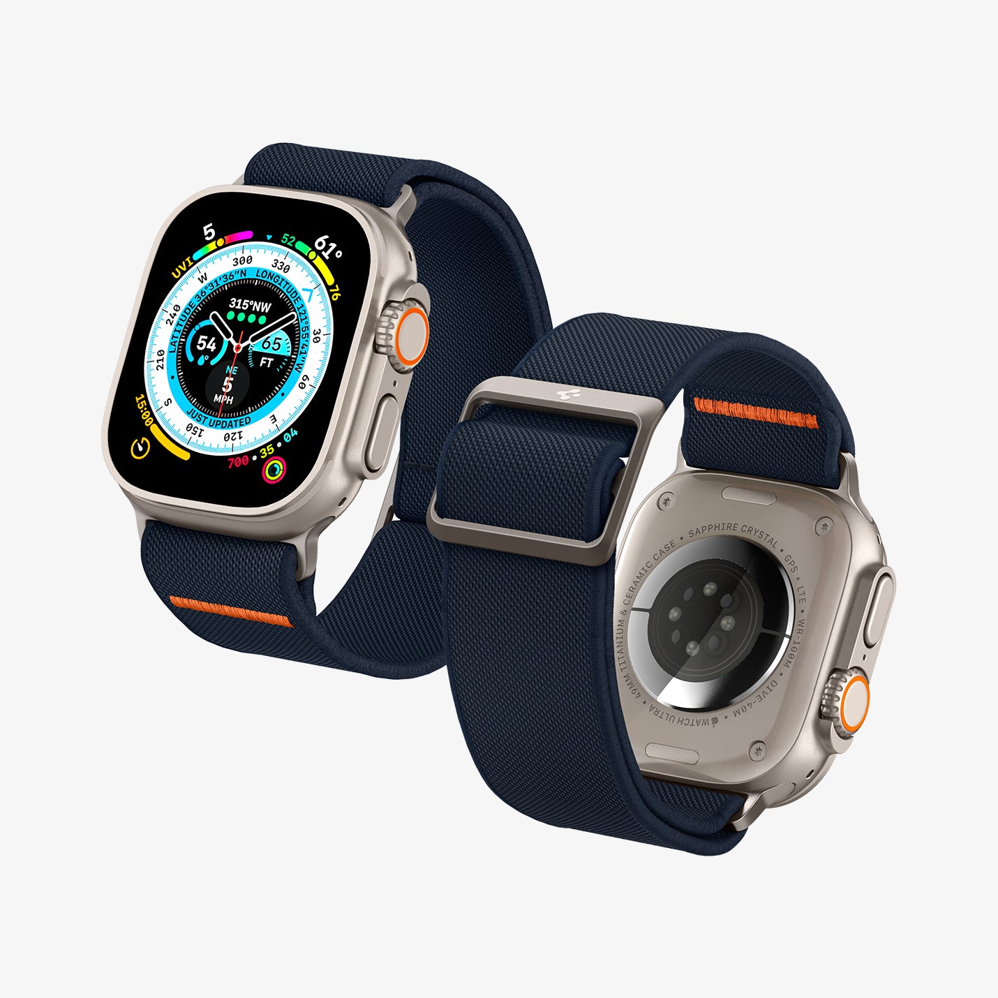 AMP05984 - Apple Watch Series (Apple Watch (49mm)/Apple Watch (45mm)/Apple Watch (42mm)) Watch Band Lite Fit Ultra màu xanh nước biển hiển thị mặt trước và mặt sau