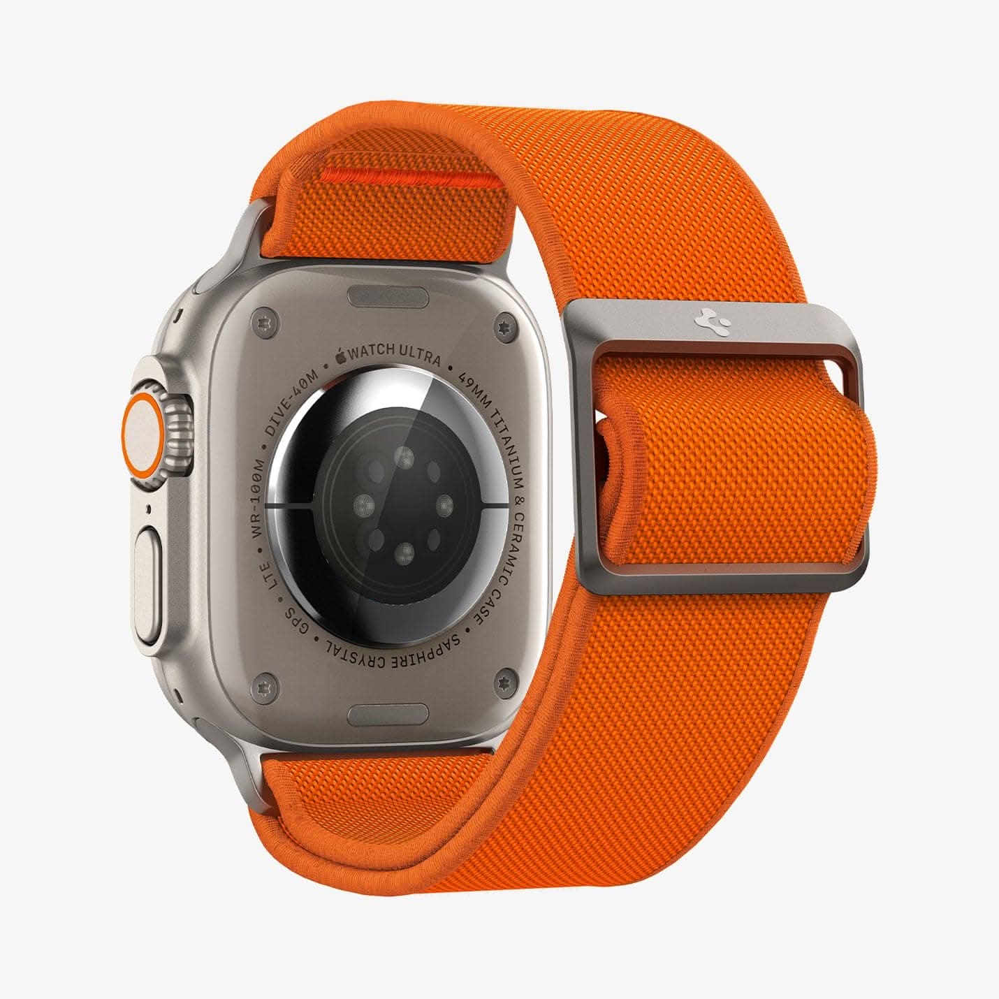 AMP05986 - Apple Watch Series (Apple Watch (49mm)/Apple Watch (45mm)/Apple Watch (42mm)) Watch Band Lite Fit Ultra in orange showing the back of watch face