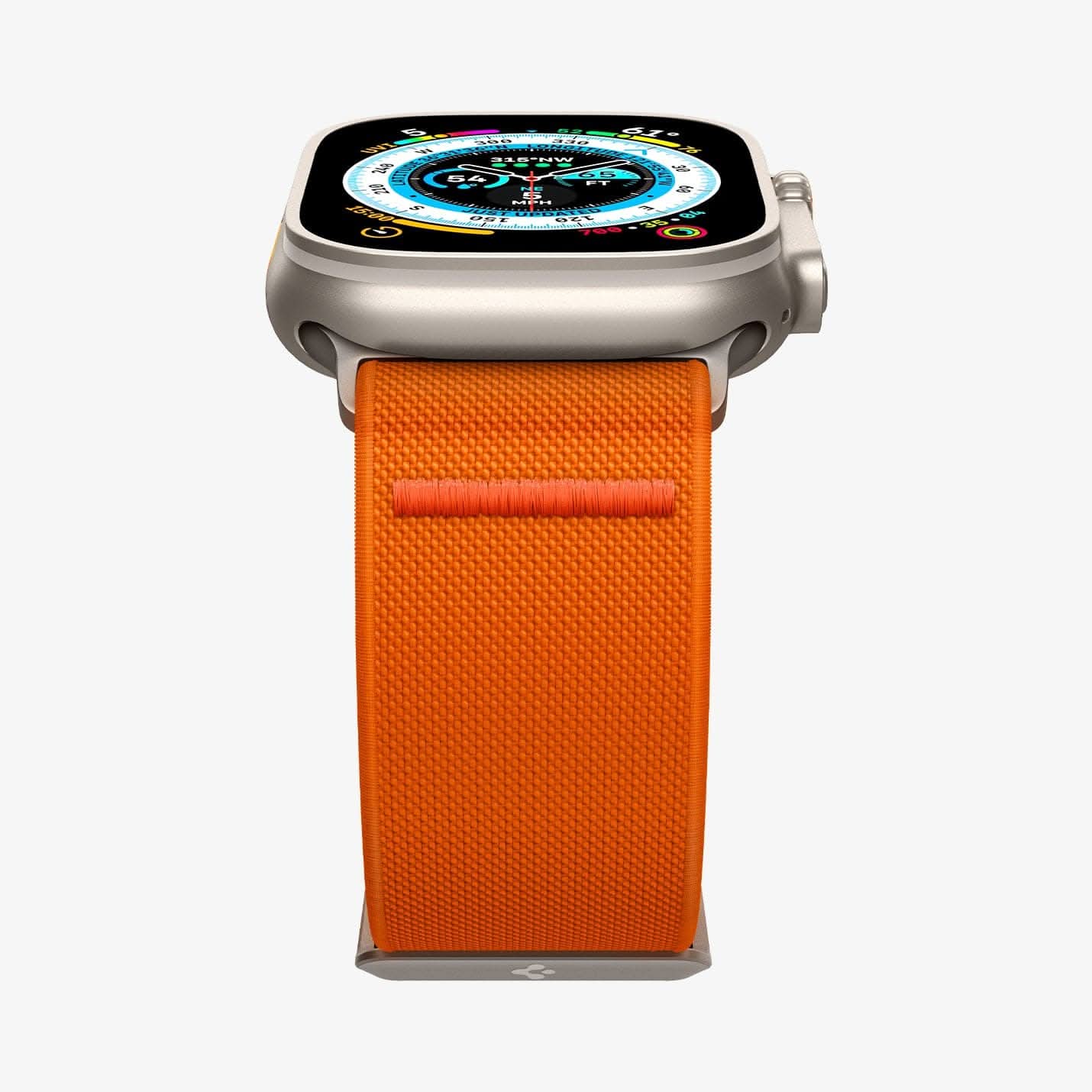 AMP05986 - Apple Watch Series (Apple Watch (49mm)/Apple Watch (45mm)/Apple Watch (42mm)) Watch Band Lite Fit Ultra in orange showing the bottom and partial front