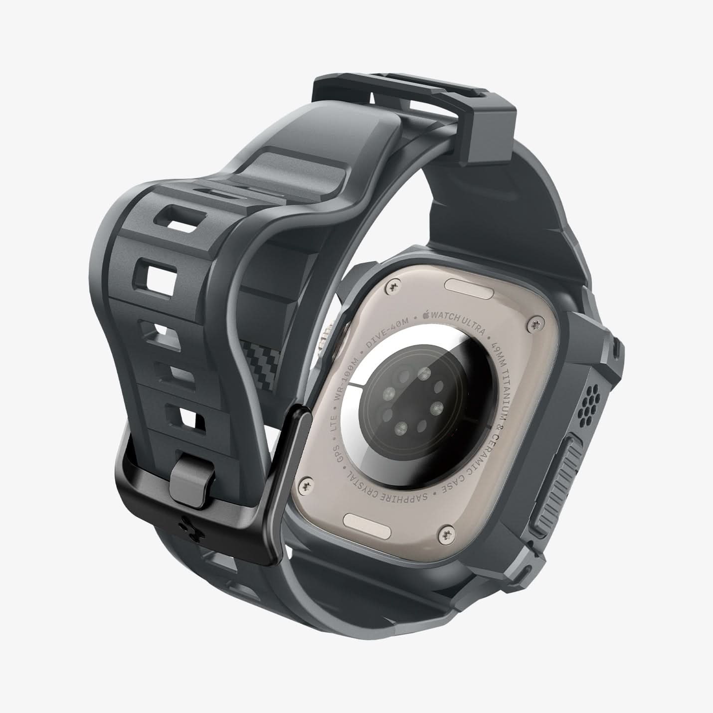 ACS07390 - Apple Watch (49mm) Rugged Armor Pro in Dark Gray showing the back and inside of band