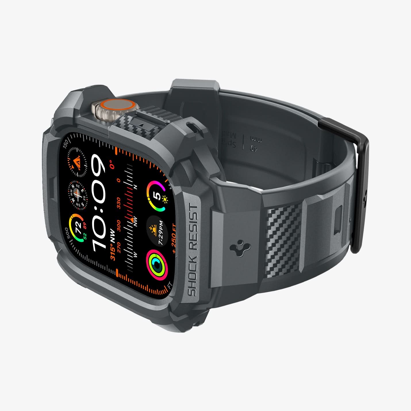 ACS07390 - Apple Watch (49mm) Rugged Armor Pro in Dark Gray showing the front, side, partial inner and bottom