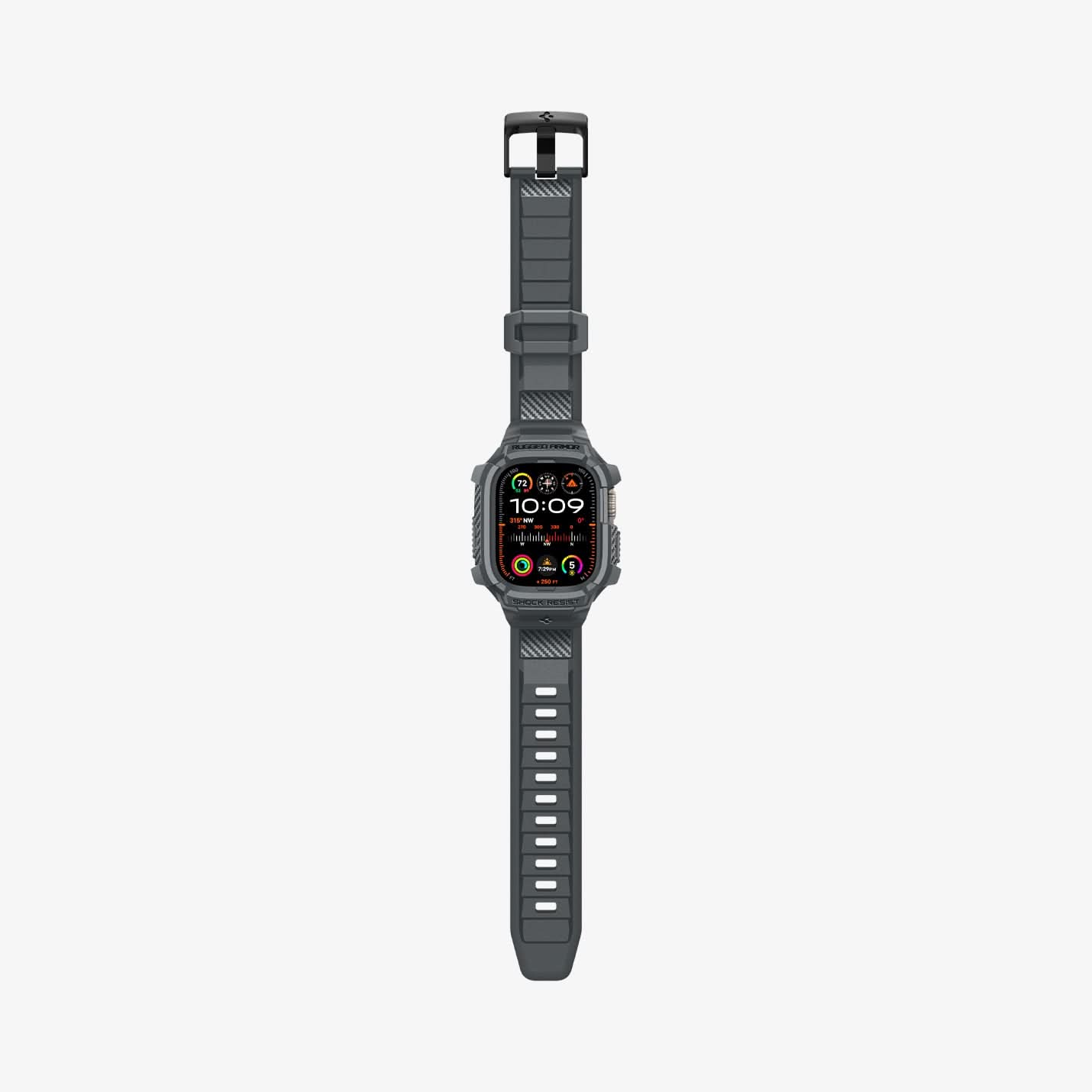 ACS07390 - Apple Watch (49mm) Rugged Armor Pro in Dark Gray showing the front and sides laid-out flat