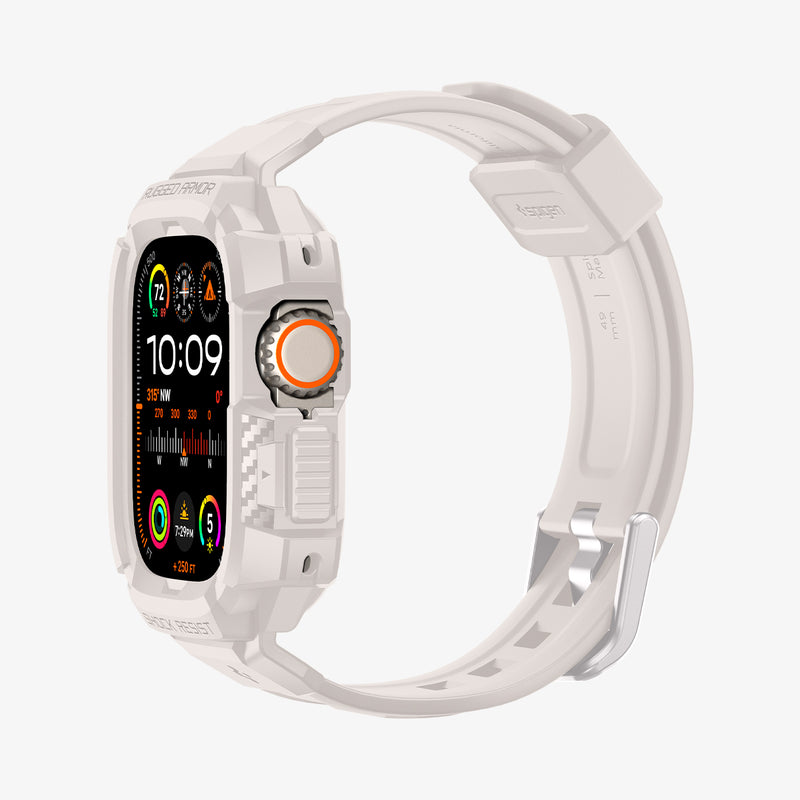 ACS07388 - Apple Watch (49mm) Rugged Armor Pro in Dune Beige showing the partial front and inner side of the band