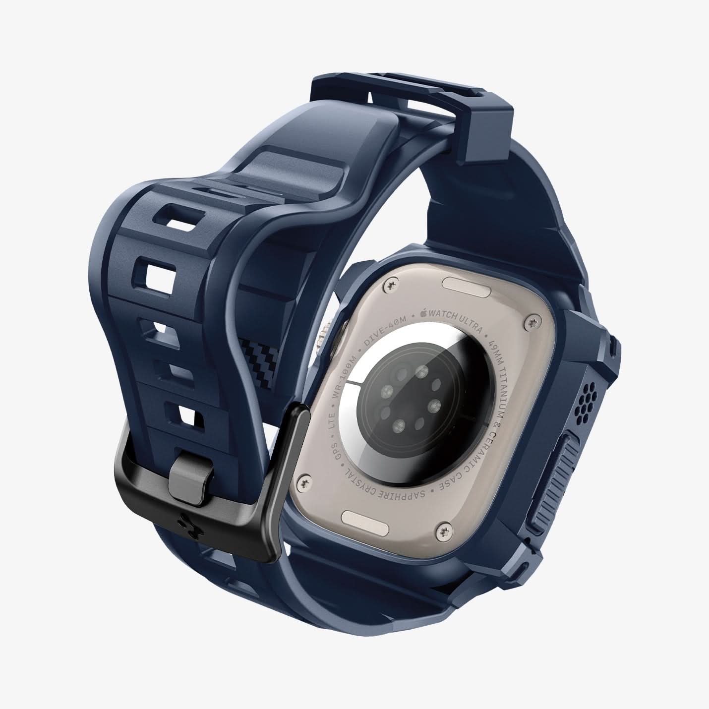 ACS07389 - Apple Watch (49mm) Rugged Armor Pro in Navy Blue showing the back and inside of band