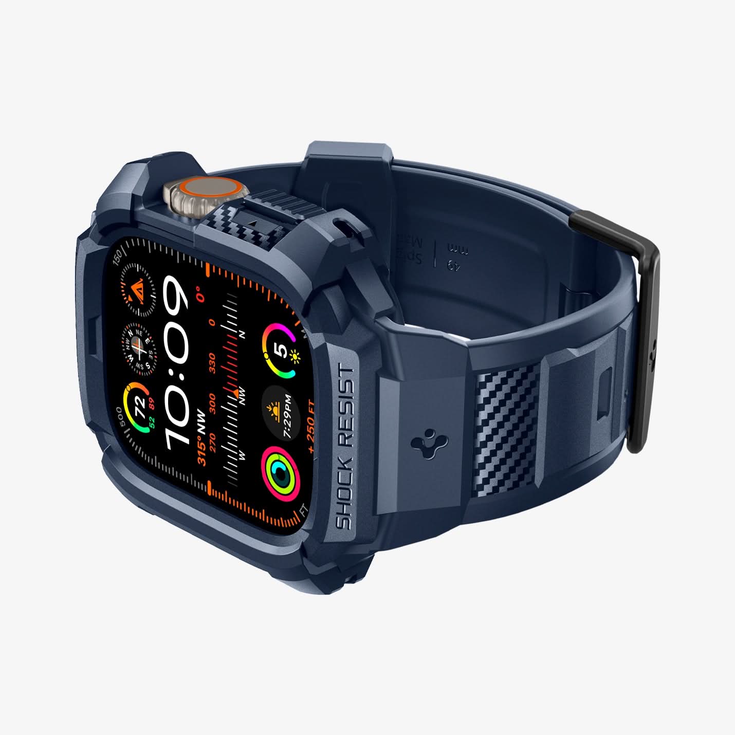 ACS07389 - Apple Watch (49mm) Rugged Armor Pro in Navy Blue showing the front, side, partial inner and bottom