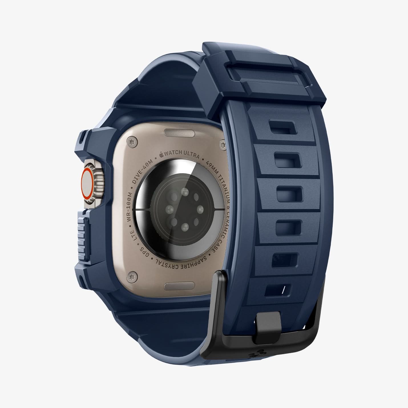 ACS07389 - Apple Watch (49mm) Rugged Armor Pro in Navy Blue showing the back and bottom