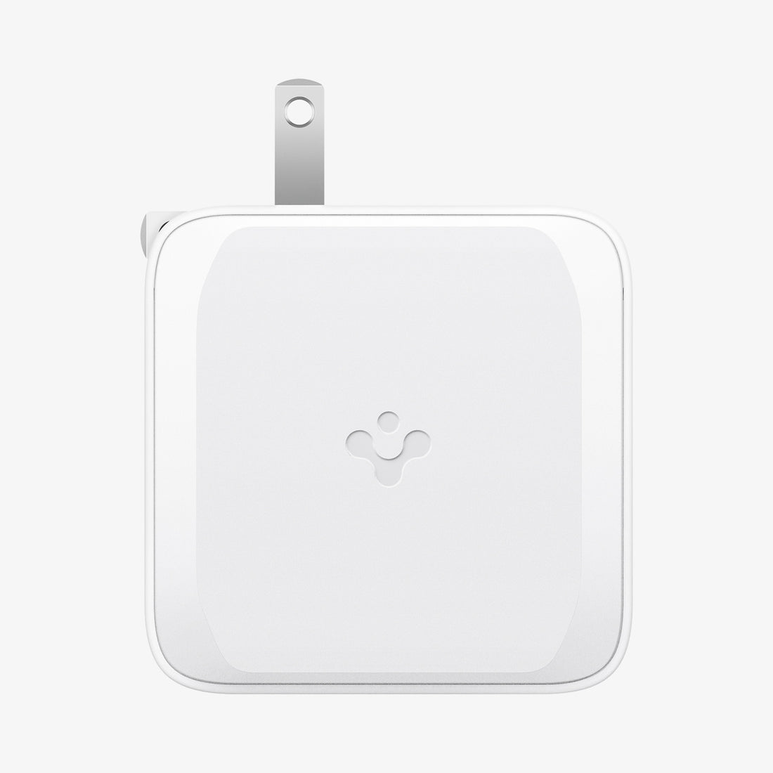ACH02081 - ArcStation™ Pro GaN 70W Dual Port Wall Charger PE2007 in White showing the side with the spigen logo and partial top and sides of a charger